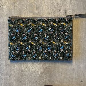 Anthropologie beaded pouch with zipper closure NWOT front and back pictured